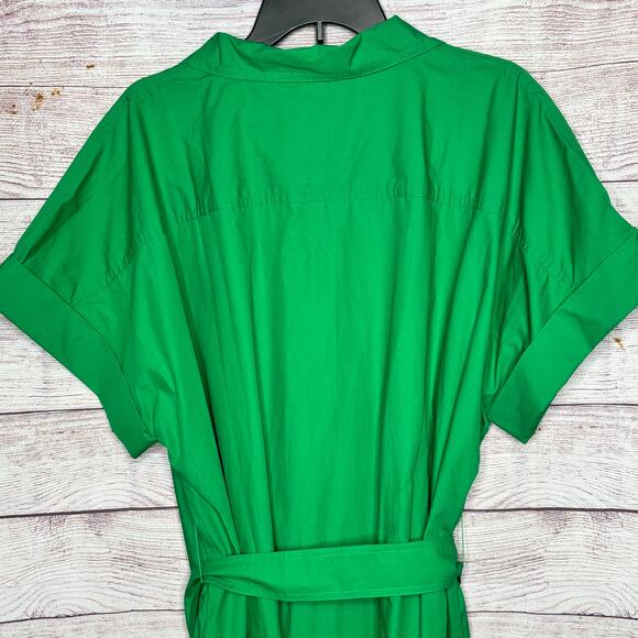 Banana Republic Quiet Luxury Green Tie Waist Midi Cotton Shirtdress Size XXL - Picture 7 of 13